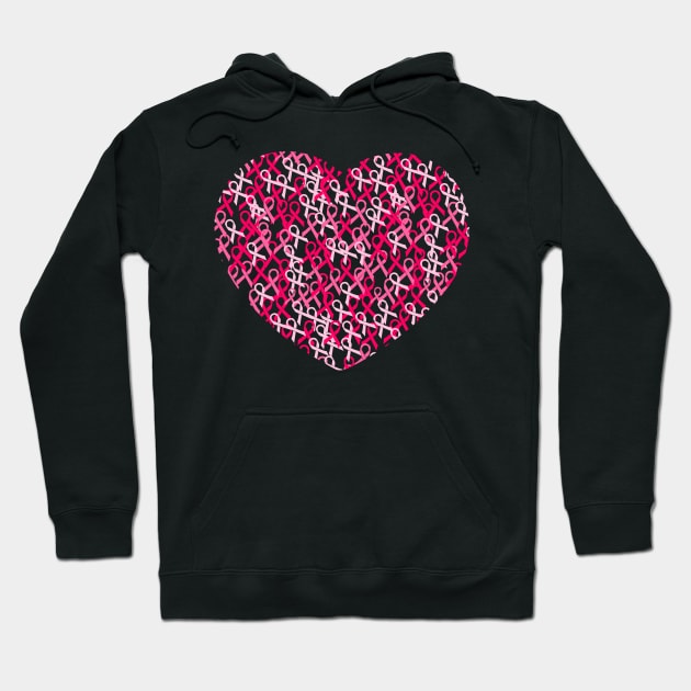 Cancer Awareness Pink Ribbons Heart Hoodie by LetsBeginDesigns